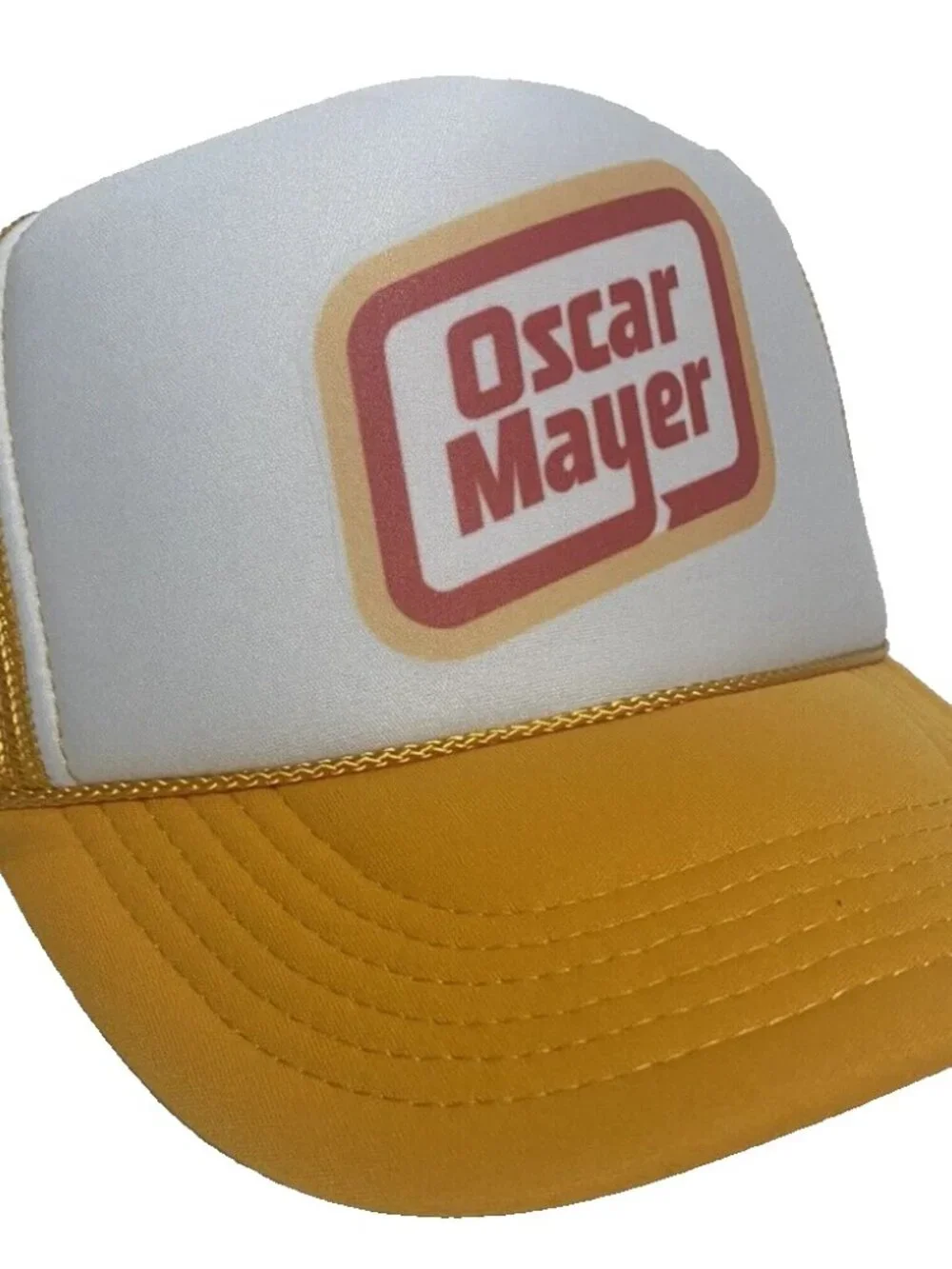 Oscar Mayer Vintage Logo Printed Yellow White Foam Rope Snapback Trucker Hat USA